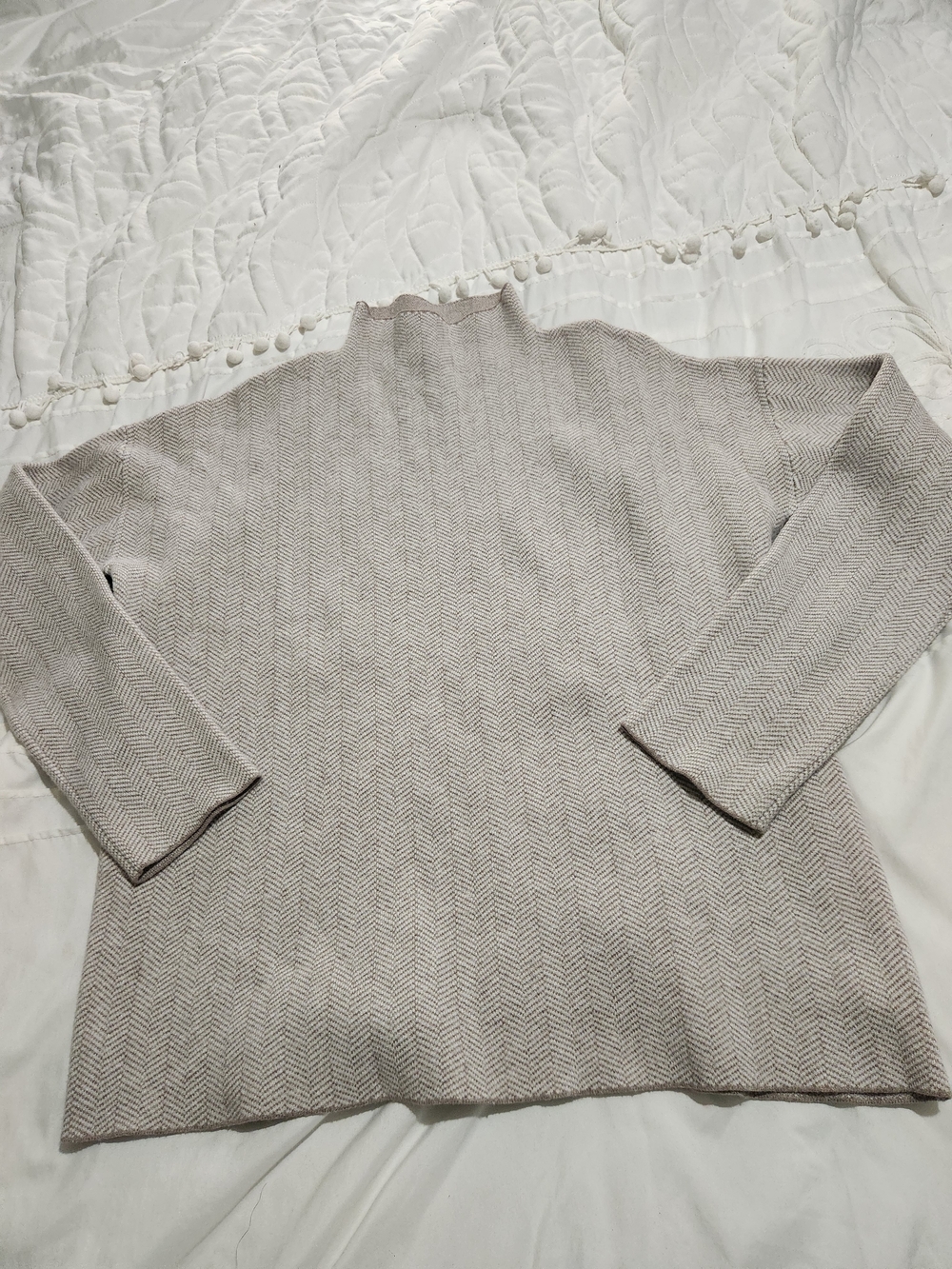 Christian Siriano Cream Herringbone Mock Neck Sweater